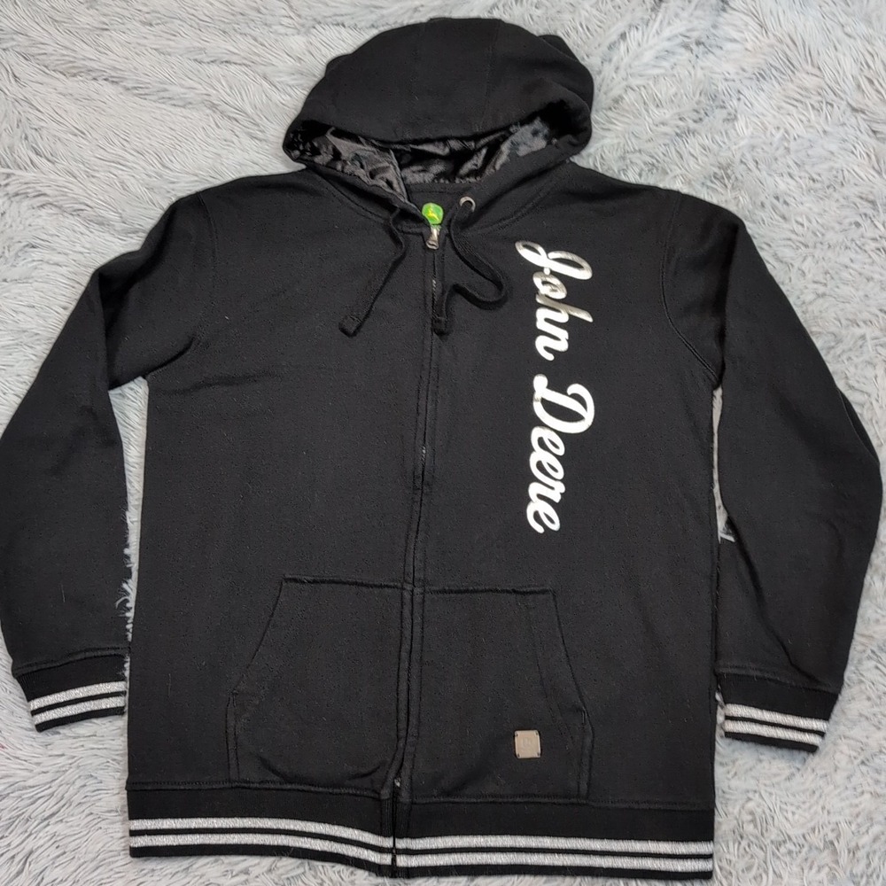 John Deere Sweatshirt Womens M Black Hoodie Casual Comfort Tractor Farmer